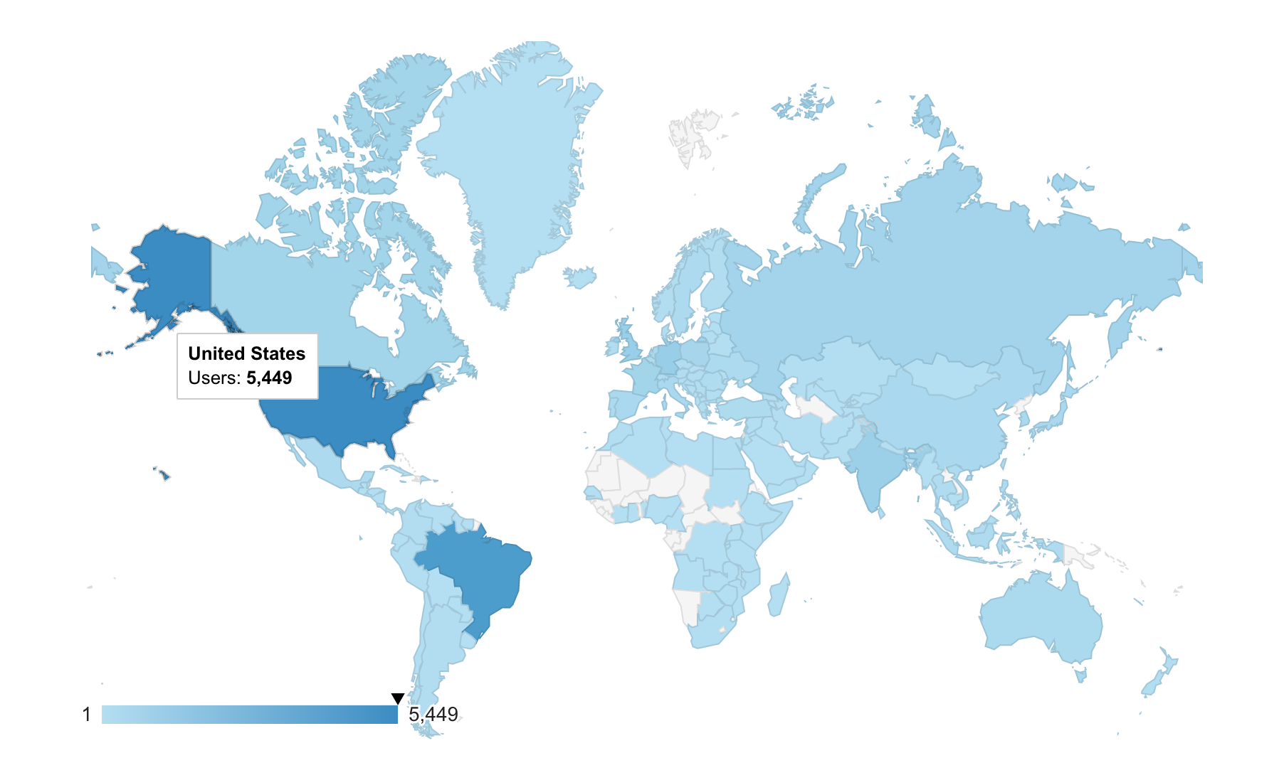 Google Analytics Geographical Distribution Screenshot