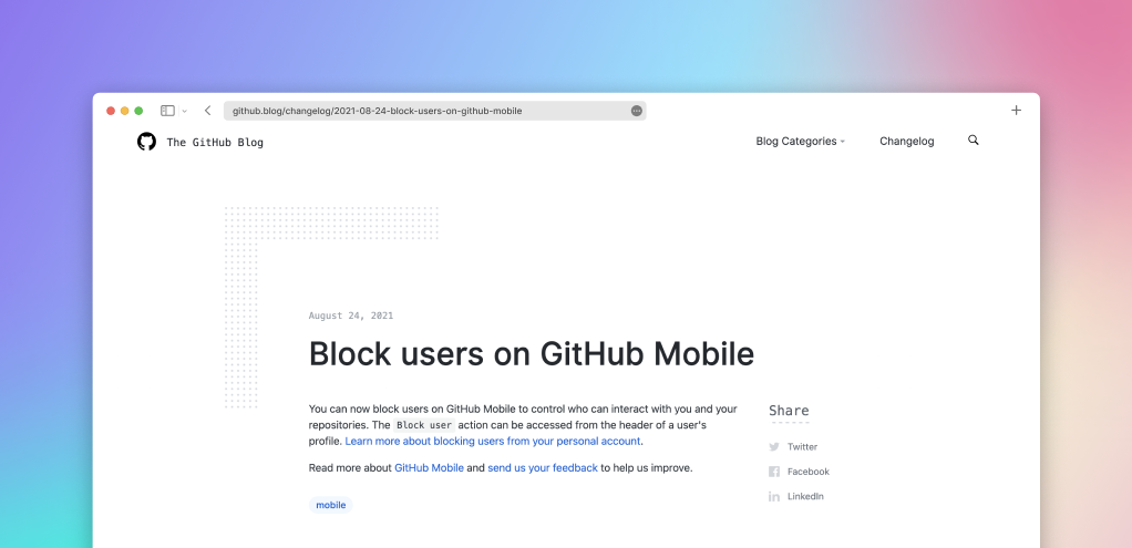 An example of the GitHub Changelog
